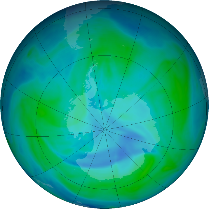 Antarctic ozone map for 05 January 2007
